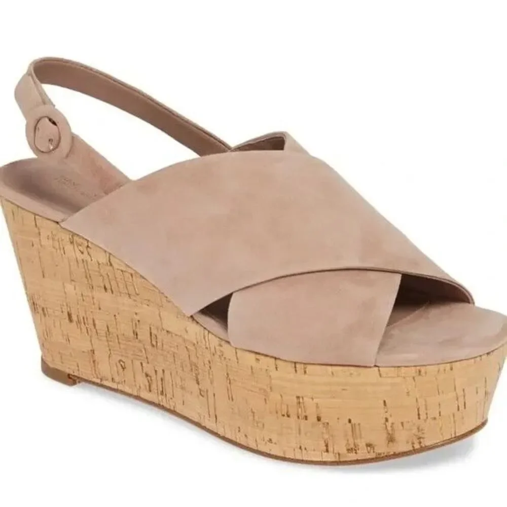 Diane von Furstenberg Juno Suede Slingback Wedge Sandals Beige Women's Size 10 M